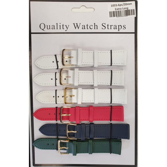 Leather Extra Long Watch Straps Pk6 Assorted colours 1055C.20mm