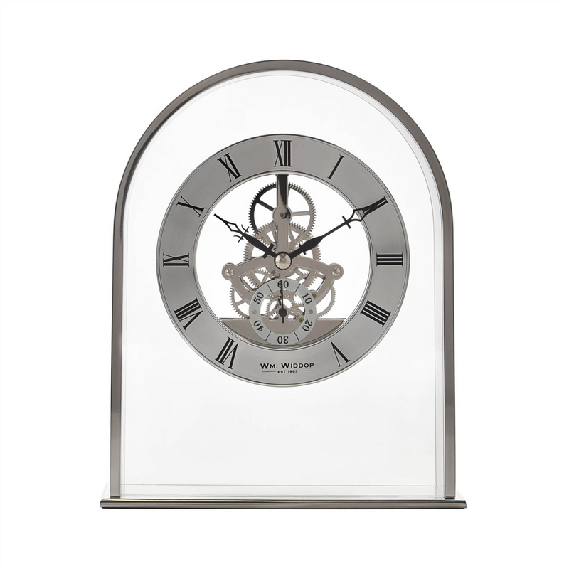Wm.Widdop Silver Arch Mantel Clock Skeleton Dial Roman