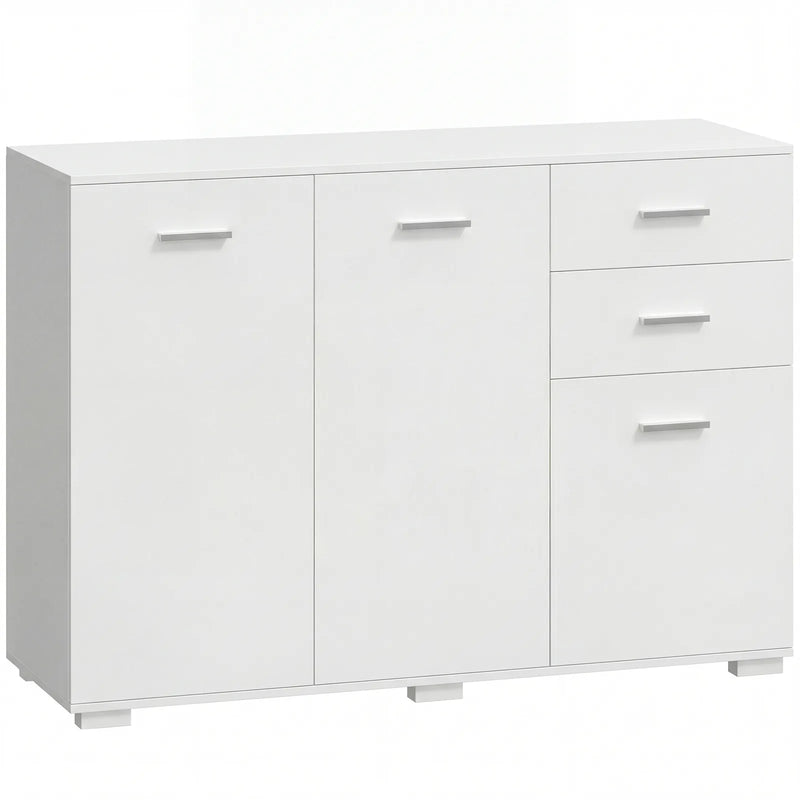 HOMCOM Sideboard, Modern Storage Cabinet with 2 Drawers, 3 Doors and Adjustable Shelves, White