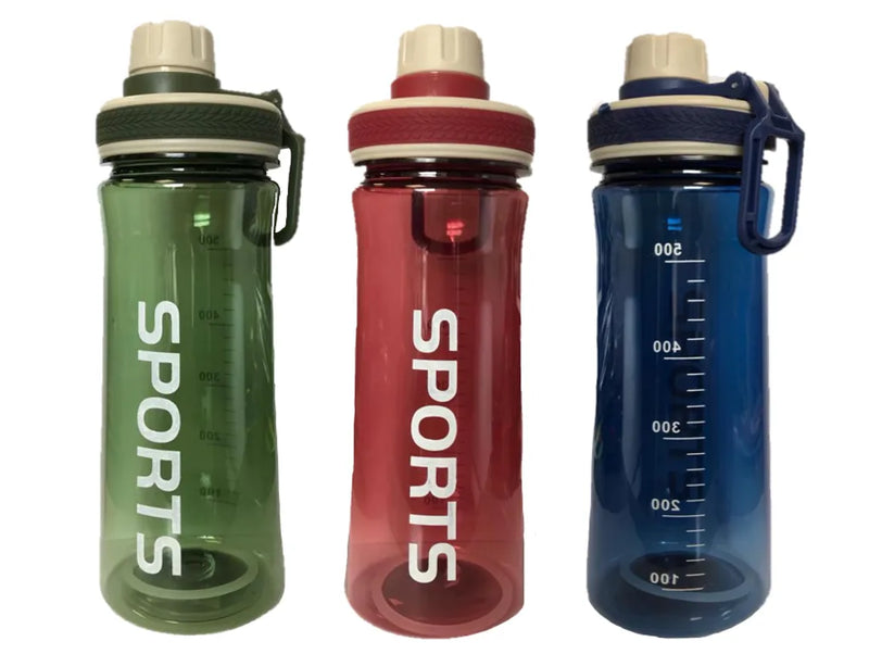 Plastic Sports Gym Drinking Bottle 600Ml Assorted Colours