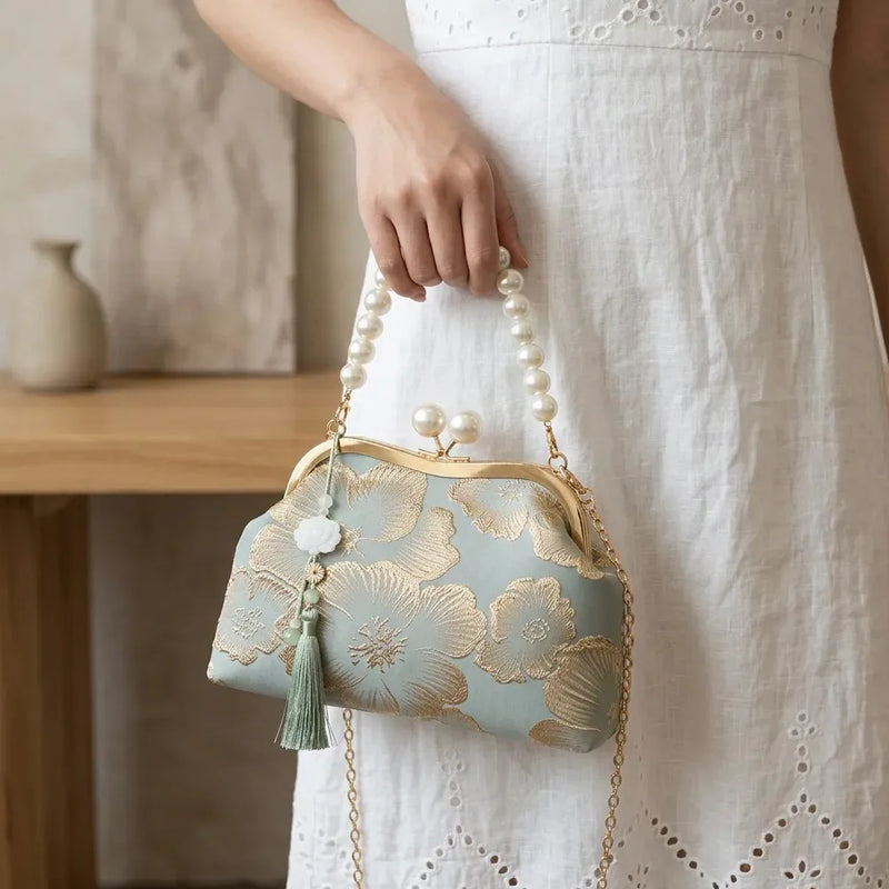 Pearl Embroidered Shoulder Bag Fashion Pearl Crossbody Bags for Woman Handbag