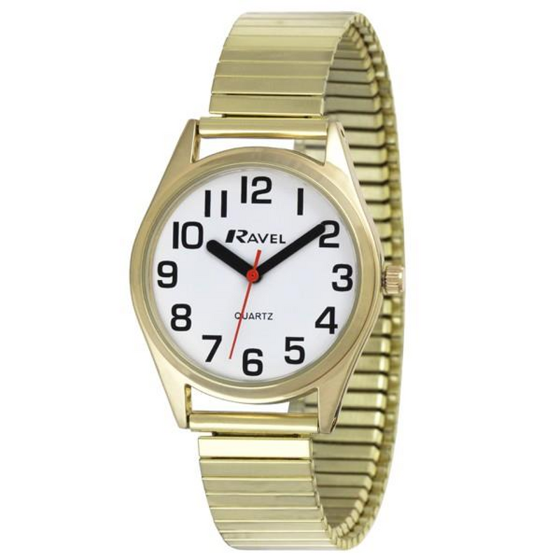 Ravel Ladies Classic Super Bold Easy Read Gilt Expander Bracelet Watch R0225.02.2