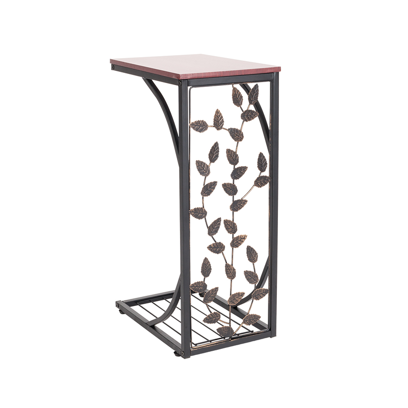 54*30.5*21CM Leaf Pattern Iron Side Table Coffee Table Brown