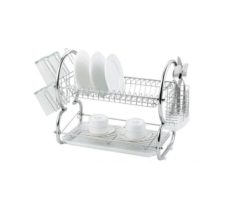 Dish Drainer Cutlery Rack 2 Tier With Drip Tray Chrome