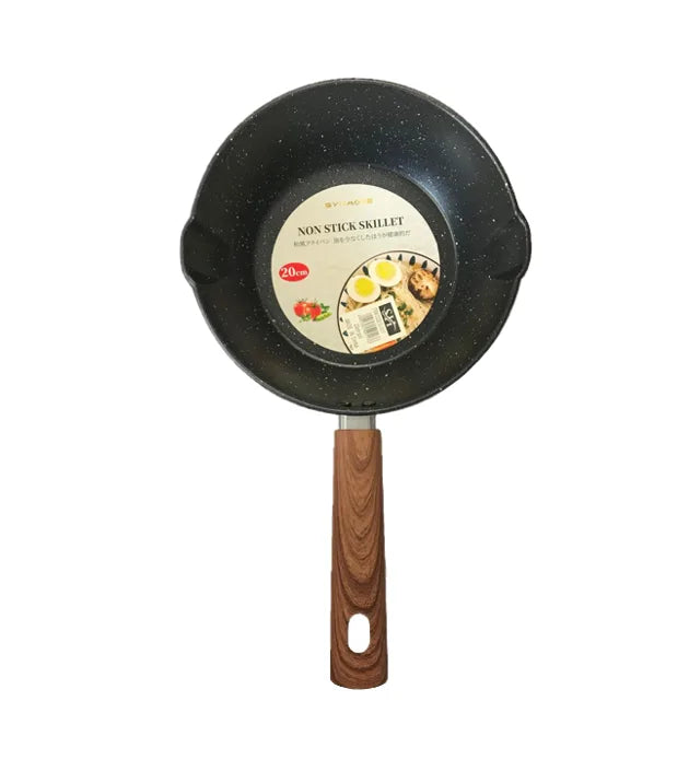 Non Stick Frying Pan With Wooden Print Handle Speckled Back