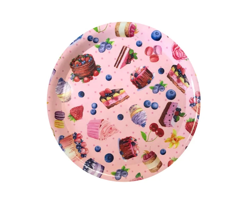 Plastic Round Serving Tray With Printed Design Assorted Designs