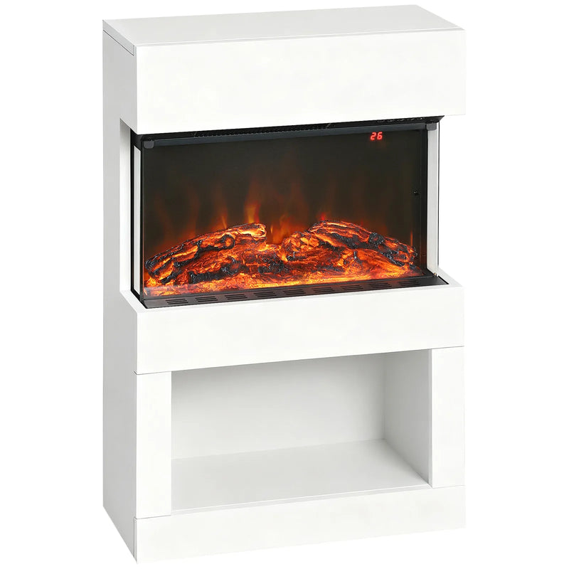 HOMCOM 19" Electric Fireplace with Surround, 3D Flame Effect, 6 Colours & 3 Brightness Levels, 1000W/2000W White Electric Fire and Mantel Reach up to 30? Space with Remote & Timer, 3 Sided View