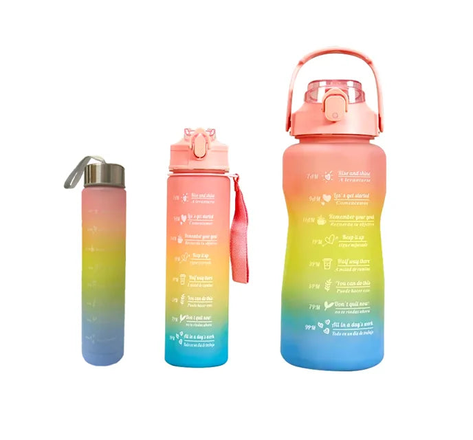 Plastic Water Drinking Bottle With Ombre Design 2000 900 300Ml Set Of 3 Assorted Colours