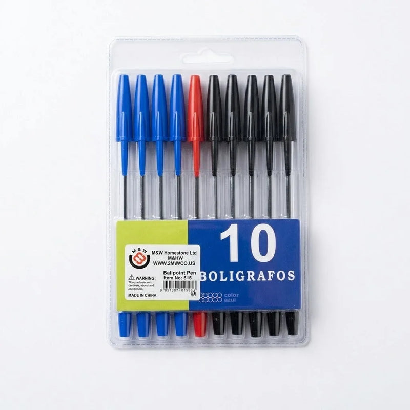 Classic Ballpoint Stick Pens Assorted Colours 10 – Pack, Medium Point