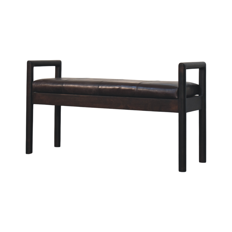 Artisan Furniture Solid Wood Gridline Bench, Upholstered, Black