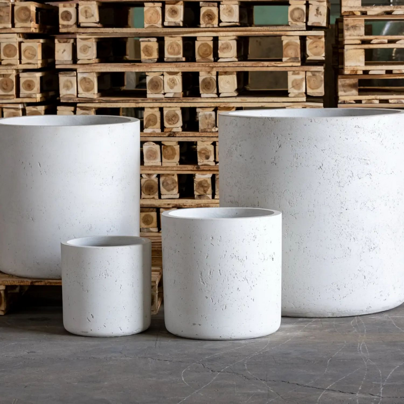 Aurella | White Mist – 70cm X Large Concrete Cylinder Planter – 199L Round Plant Pot