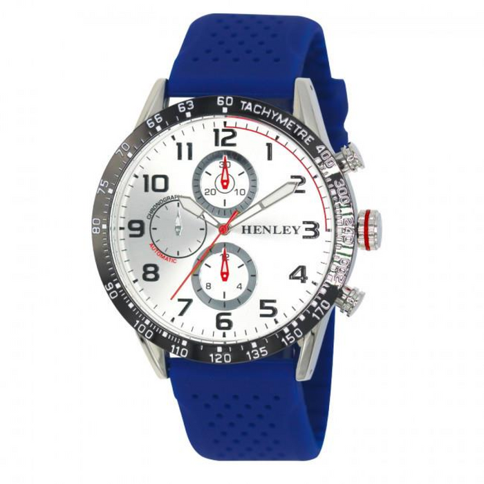 Henley Mens Large Polished Sports Silicone Watch Blue/Silver H02225.16