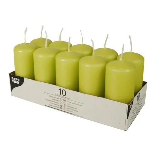 Pillar Candles 9cm Pack Of 10 - Lime Green