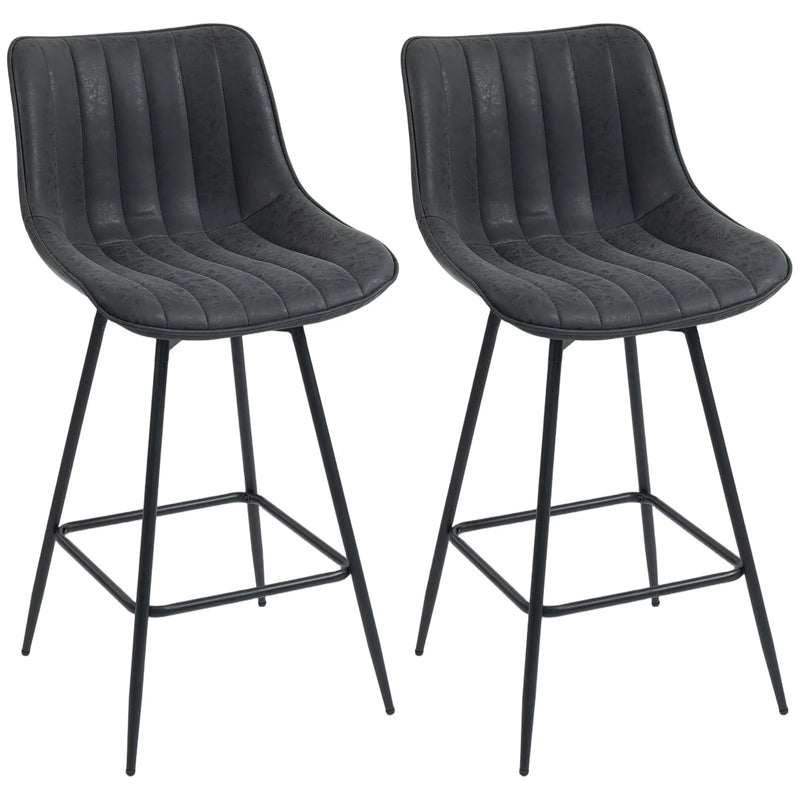 HOMCOM Set of 2 PU Leather Swivel Bar Stools - Black