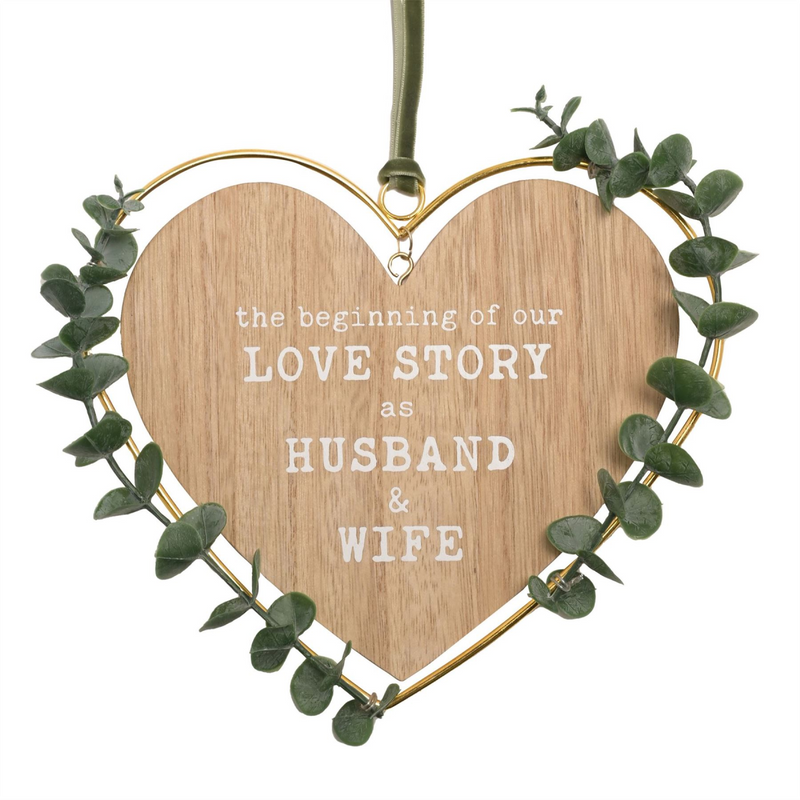 Love Story 'Husband & Wife' Heart Plaque with Leaves