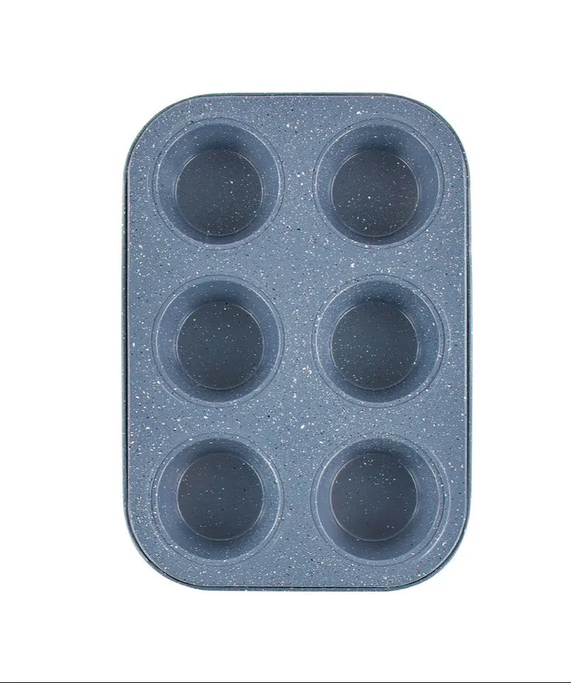 Metal Muffin Cupcake Baking Tray 6 Cups Speckled Grey