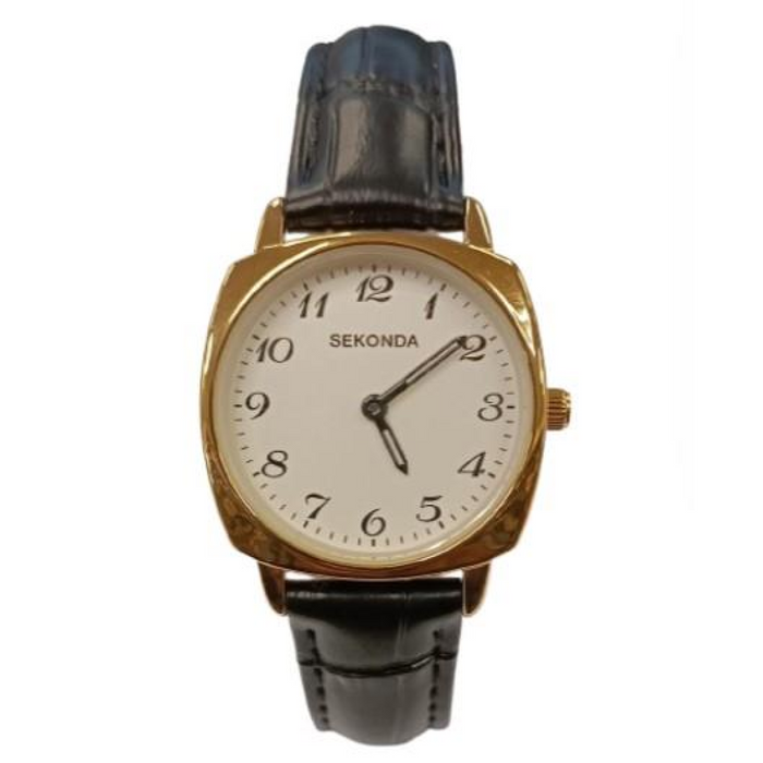 Sekonda Ladies Basic Big Number White Dial Black Leather Strap Watch 40437