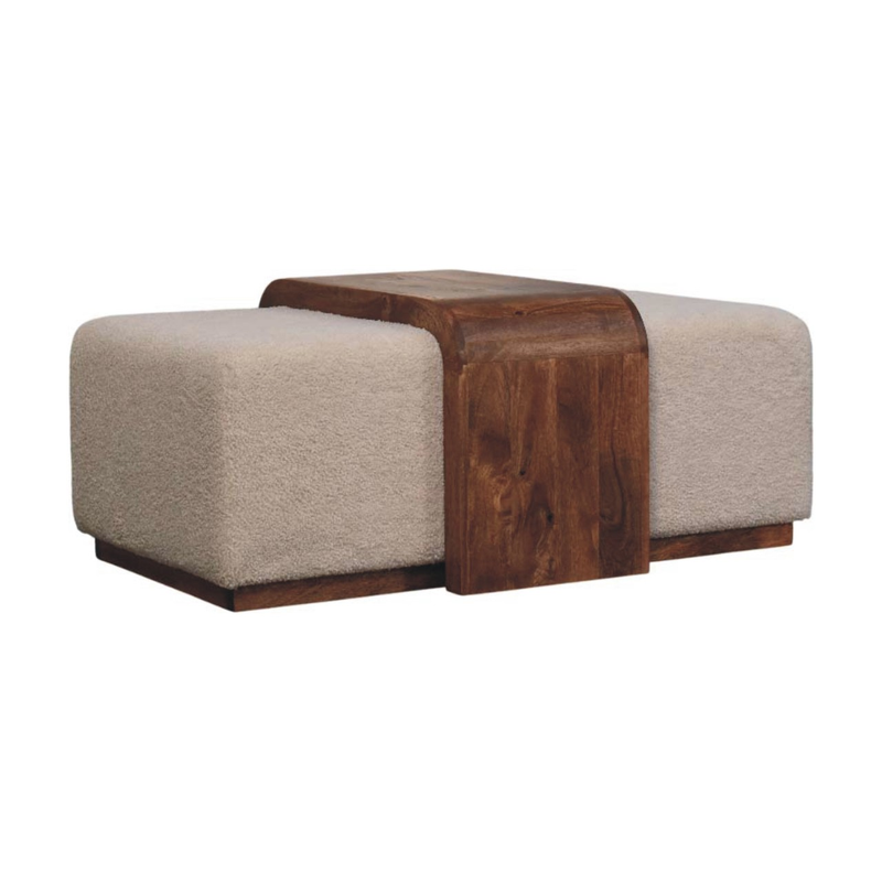 Artisan Furniture Solid Wood Arden Bench Duo, Upholstered, Brown & Cream