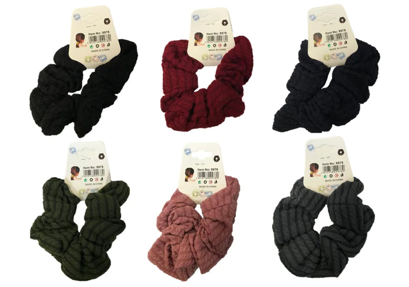 Hair Bobble Elastic Scrunchie Striped Pattern Assorted Colours