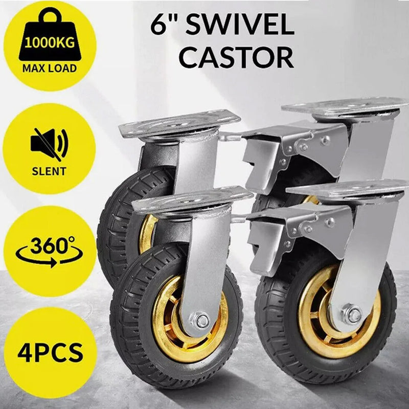 4X / 150mm Heavy Duty Swivel Caster Wheels Castor up to 300kg Load with 2 Brake