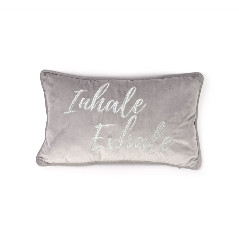 Hestia Grey Velvet Cushion 'Inhale Exhale' 50cm