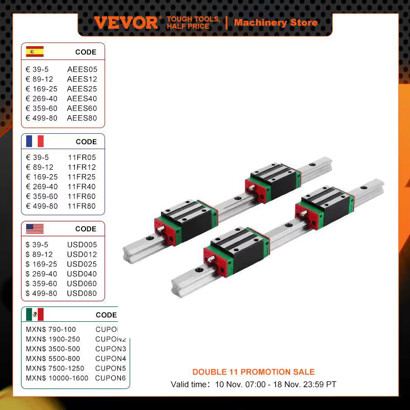 VEVOR Linear Guideway Rail Linear Slide Guide Rails HSR15/HSR20 1700-1500 mm with Bearing Block for DIY CNC Routers Lathes Mills