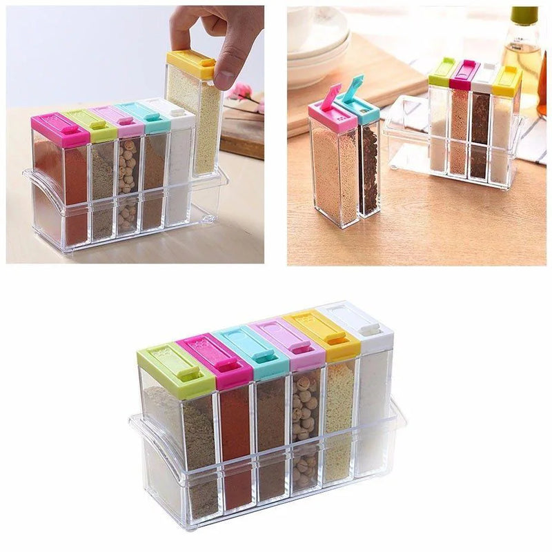 Plastic Acrylic Spice Rack Storage Container Jars Set Of 6