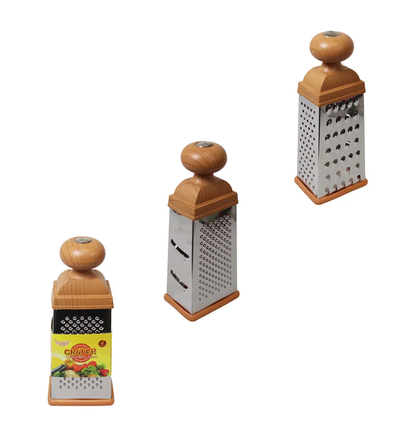 Kitchen Multipurpose Use 4 Sided Grater Ideal Food Prep Wooden Handle Grater