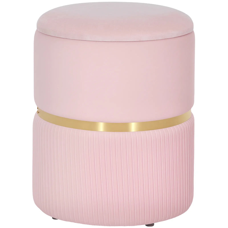 HOMCOM Velvet-Feel Storage Ottoman - Pink