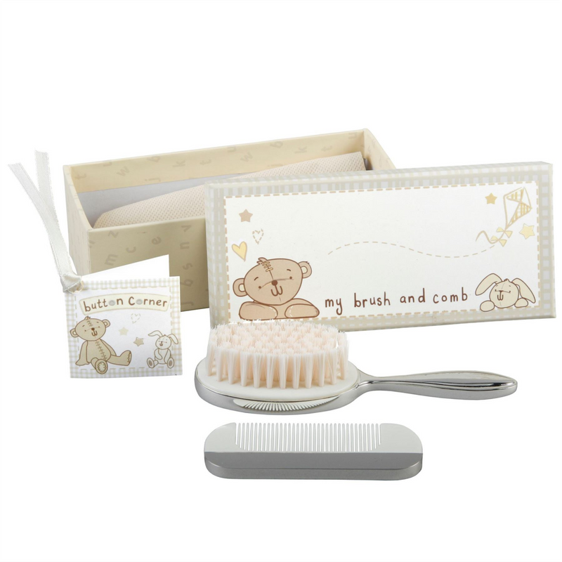 Button Corner Silverplated Brush & Comb Set