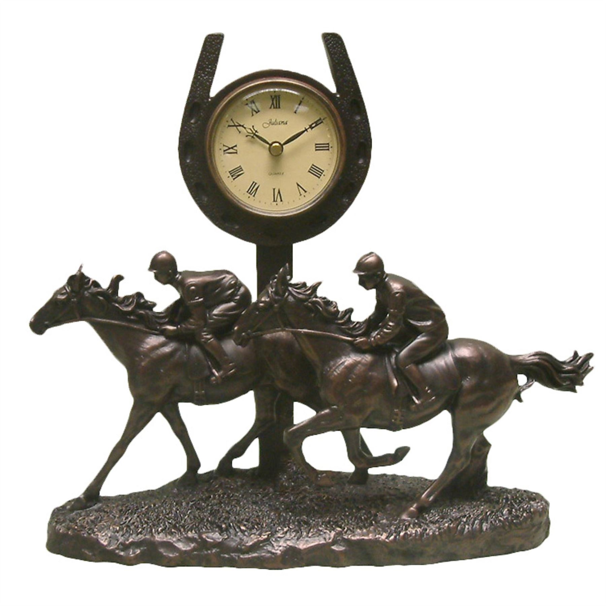 2 Horses Galloping past the Finish Post - Clock — InStock