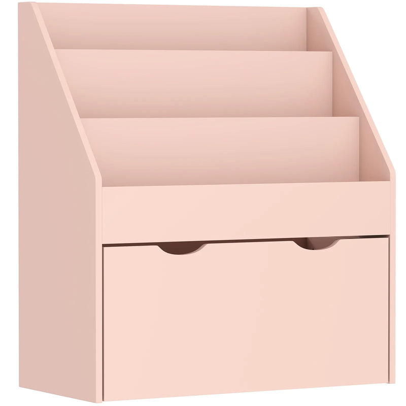 AIYAPLAY Bookcase for Kids with Shelves, Drawer, Bookcase for Bedroom, Playroom, Pink
