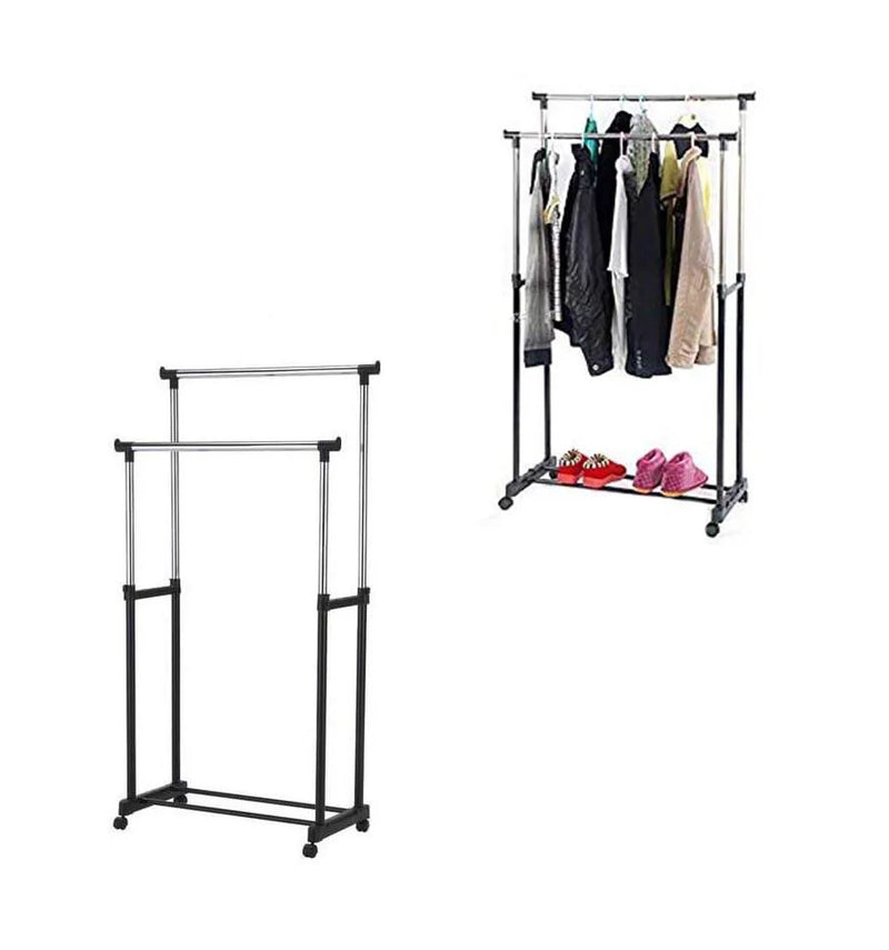 Double Garment Holder Stainless Steel Clothes Pole Rack Adjustable 25 Kg