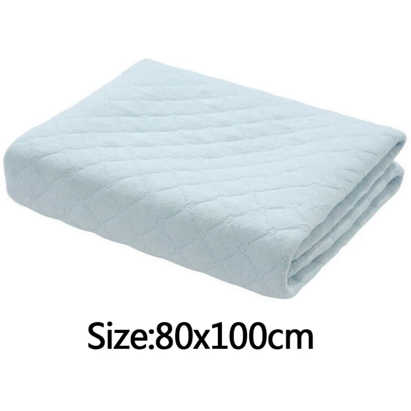 Washable Reusable Absorbent Incontinence Bed Pads Mats Sheet Mattress Protector-Light Blue-80*100cm