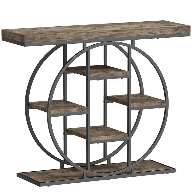 HOMCOM Industrial Console Table with Storage Shelves - Rustic Brown