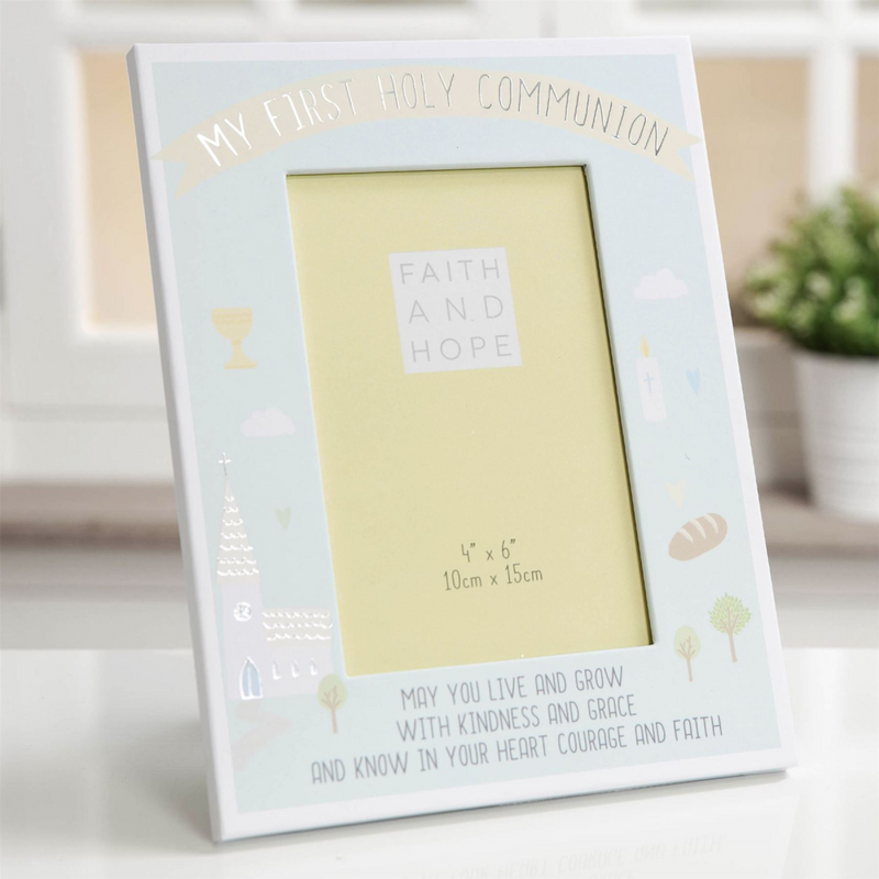 Faith & Hope First Communion Photo Frame 4" x 6" Blue