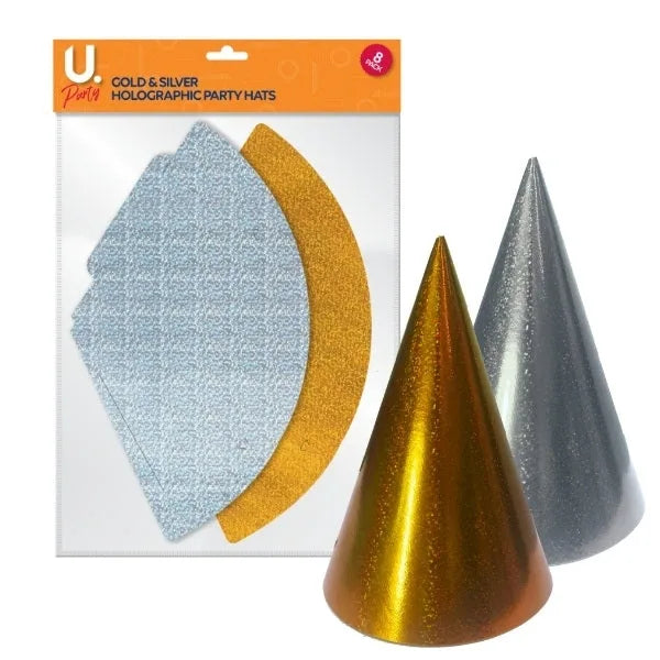 Paper Birthday Party Hats Gold And Silver Pack Of 8