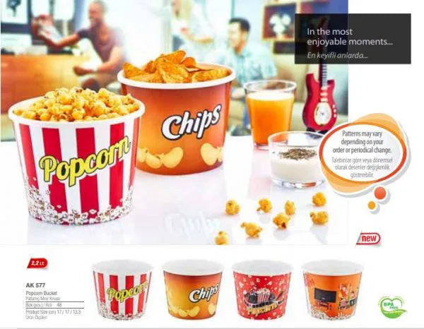 Traditional Red Popcorn Chips Bucket Plastic Home Movie Night Assorted Designs