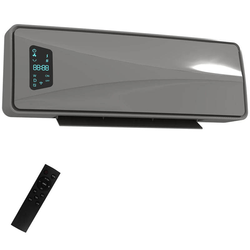 HOMCOM 2000W Ceramic Electric Heater with Fan, Adjustable Thermostat, Wall Mounted - Grey