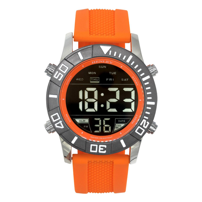 Henley Mens Digital Black Dial Rubber Strap Watch Orange HDG037.8
