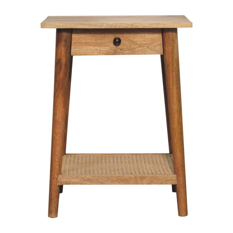 Artisan Furniture Solid Wood Woven Solid Wood End Table, Beige, 1 Drawer