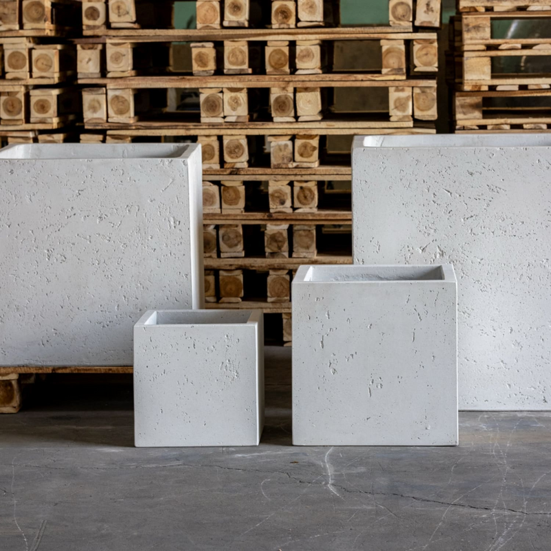 Cubrosa | White Mist – 55cm Large Square Concrete Planter – 115L Modern Plant Pot