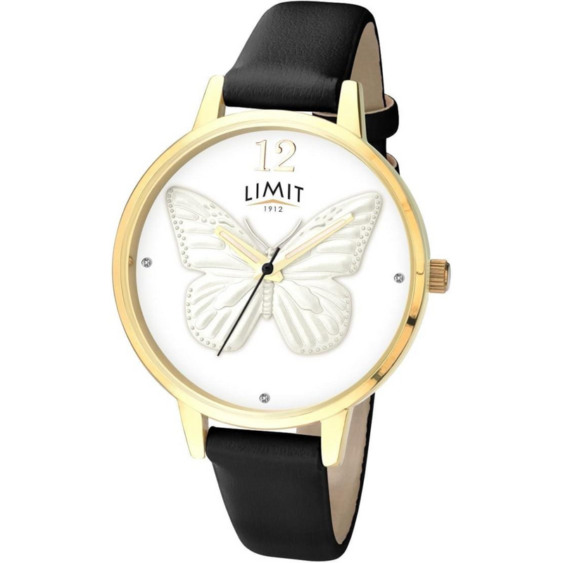 Limit Ladies Fashion Secret Garden Gold Case with White 3D Butterfly Dial Leather Strap Watch 6283