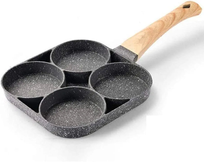 Metal Round Egg Frying Pan Square 4 Eggs Wooden Handle