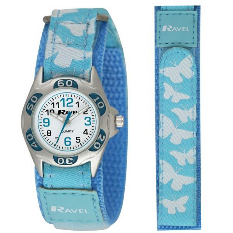 Ravel Childrens Velcro Butterfly Blue WatchR1507.52 - CLEARANCE NEEDS RE-BATTERY