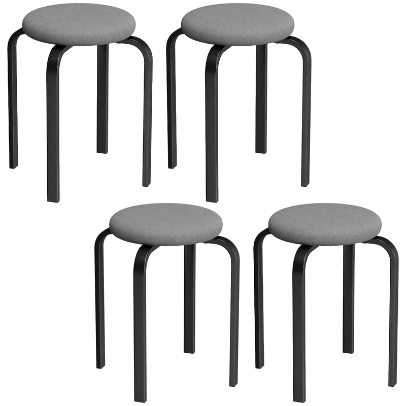 HOMCOM Stackable Stools Modern Cushioned Round Backless Stools Set of 4 Kitchen Dining Room Dark Grey