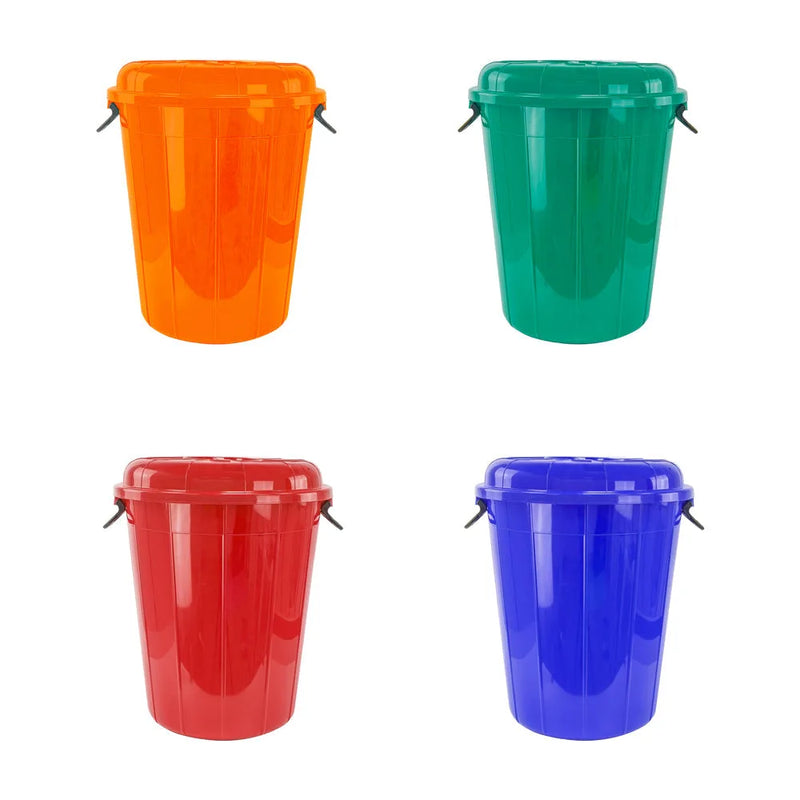 Plastic Eco Storage Drum Bin Bucket With 2 Side Handles 60L Assorted Colours