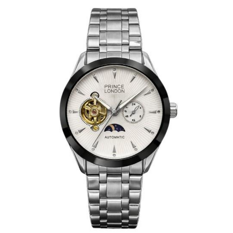 NYL Mens Automatic Metal Mechanical Round Face Multi Dial Analogue Silver/White Metal Bracelet Watch NY London