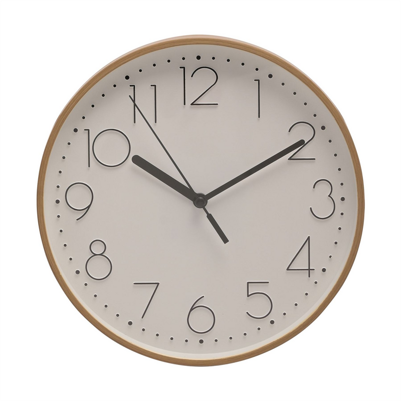 Wm Widdop Round Wall Clock Light Wood Grain Effect 23cms
