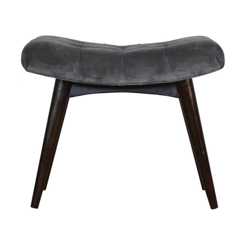 Artisan Furniture Solid Wood Grey Cotton Velvet Curved Bench